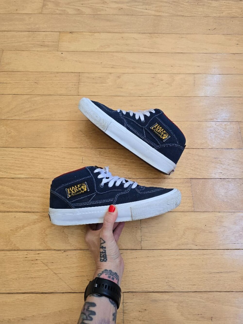 Vans | Half Cab Navy Blue Burgundy Suede Skateboarding Sneakers | WMS 8